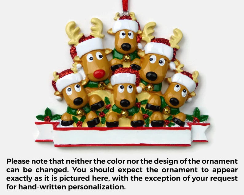 6 Reindeer Family Personalized Ornament Rudolph Family of Six Hand Personalized Christmas Ornament image 4