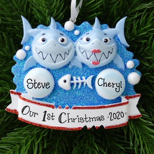 2 Sharks Ornament - Shark Couple Personalized Christmas Ornament