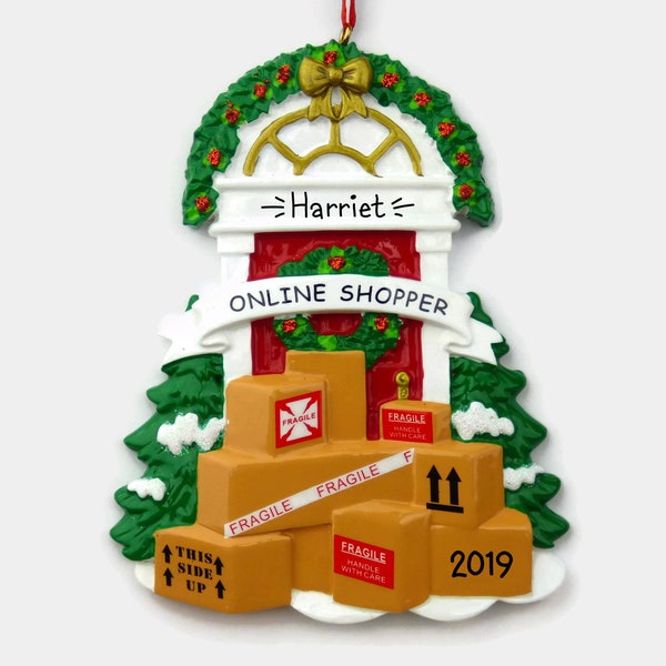 Online Shopper Personalized Ornament - Boxes - Package Delivery - Hand Personalized Christmas Ornament