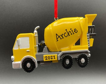 Cement Truck Personalized Ornament - Yellow Cement Mixer - Construction Worker - Concrete Mixer - Hand Personalized Christmas Ornament