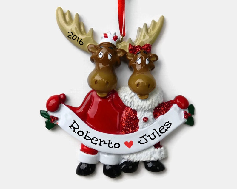 Moose Couple Personalized Ornament Hand Personalized Christmas Ornament