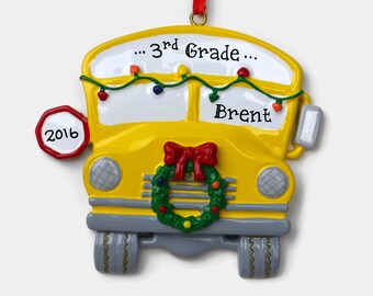School Bus Personalized Ornament - First Day of School - Hand Personalized Christmas Ornament