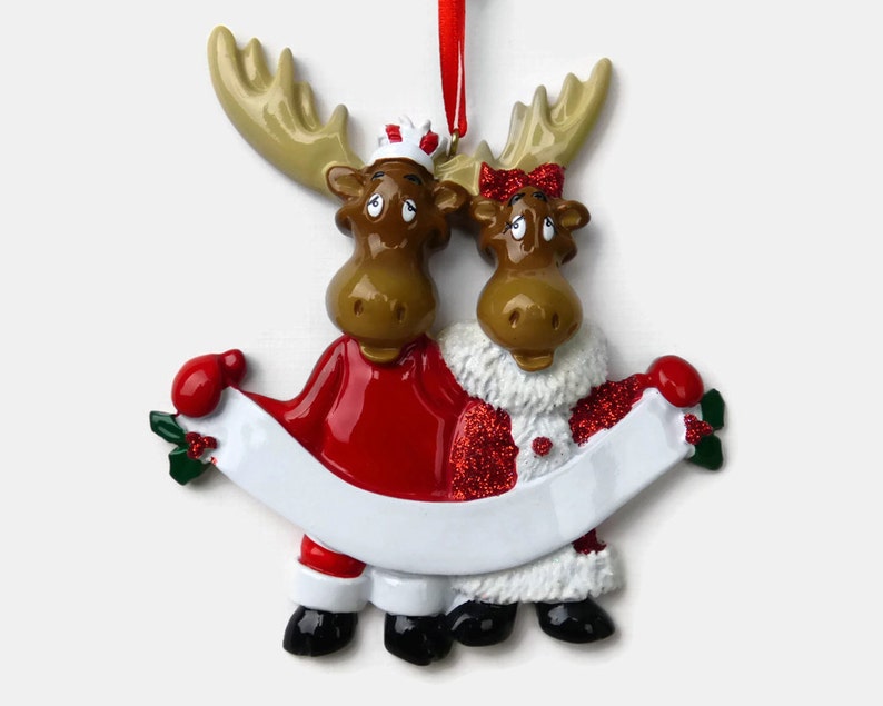 Moose Couple Personalized Ornament Hand Personalized Christmas Ornament