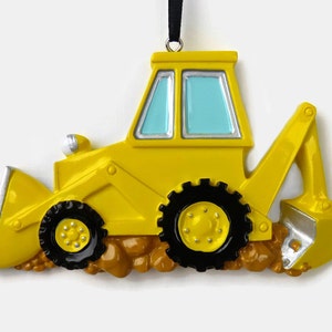 Backhoe Personalized Ornament Yellow Bulldozer Construction Worker Hand Personalized Christmas Ornament image 2