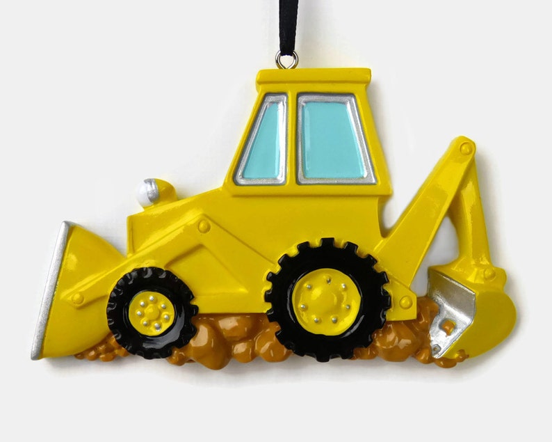 Backhoe Personalized Ornament Yellow Bulldozer Construction Worker Hand Personalized Christmas Ornament image 2