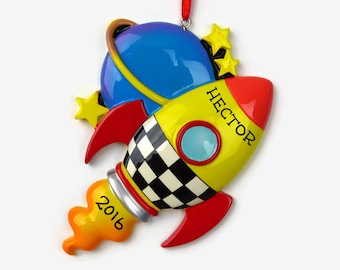 Rocket Ship to Outer Space Personalized Ornament - Space Ship - Hand Personalized Christmas Ornament