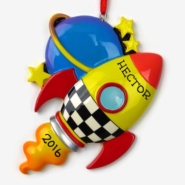 Rocket Ship to Outer Space Personalized Ornament - Space Ship - Hand Personalized Christmas Ornament