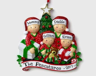 4 Person Pajama Party Personalized Ornament - Matching Christmas Pajamas - Personalized Family Ornament