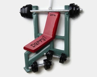 Weight Bench Personalized Ornament - Weight Lifter - Hand Personalized Christmas Ornament