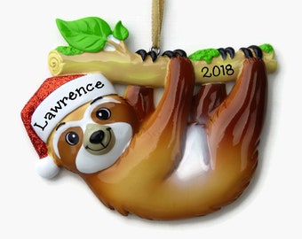 Sloth Personalized Ornament - Adorable Animal - Critter Christmas -  Hand Personalized Christmas Ornament