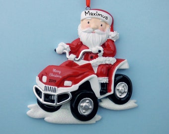 Santa on an ATV Ornament - Personalized 4 Wheeler Ornament - Quad Clause - Gift for Men - Hand Personalized Christmas Ornament