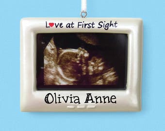 Ultrasound Frame Ornament - Love at First Sight - Hand Personalized Christmas Ornament
