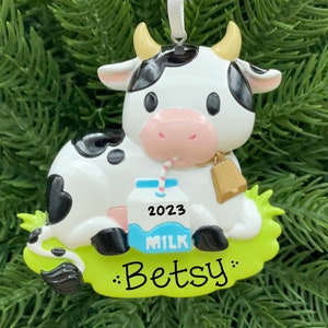 Dairy Cow Personalized Ornament • Cute Little Cow • Farm Animal • Hand Personalized Christmas Ornament