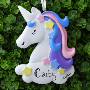 Unicorn Personalized Ornament - Pastel Sparkle Unicorn for Kids - Fantasy Creatures - Hand Personalized Christmas Ornament