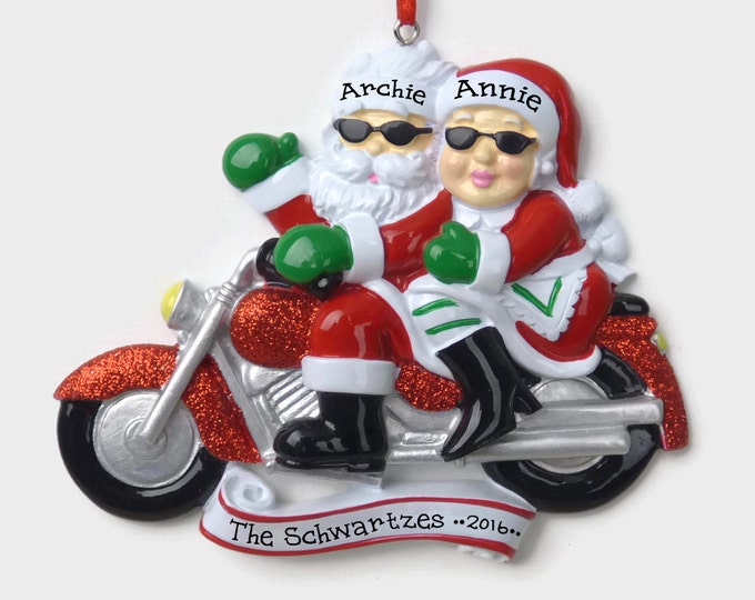 Santa and Mrs. Claus on a Motorcycle Personalized Ornament - Etsy