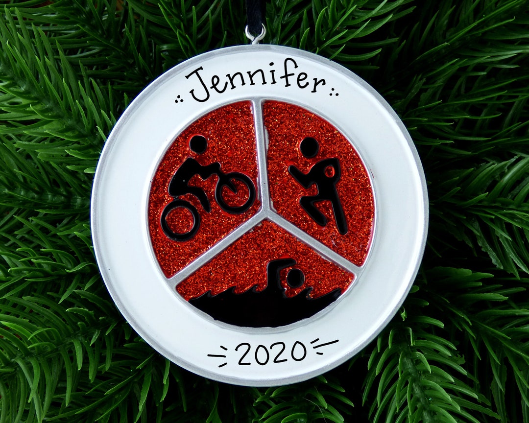 Triathlon Personalized Ornament Run Bike Swim Hand Etsy