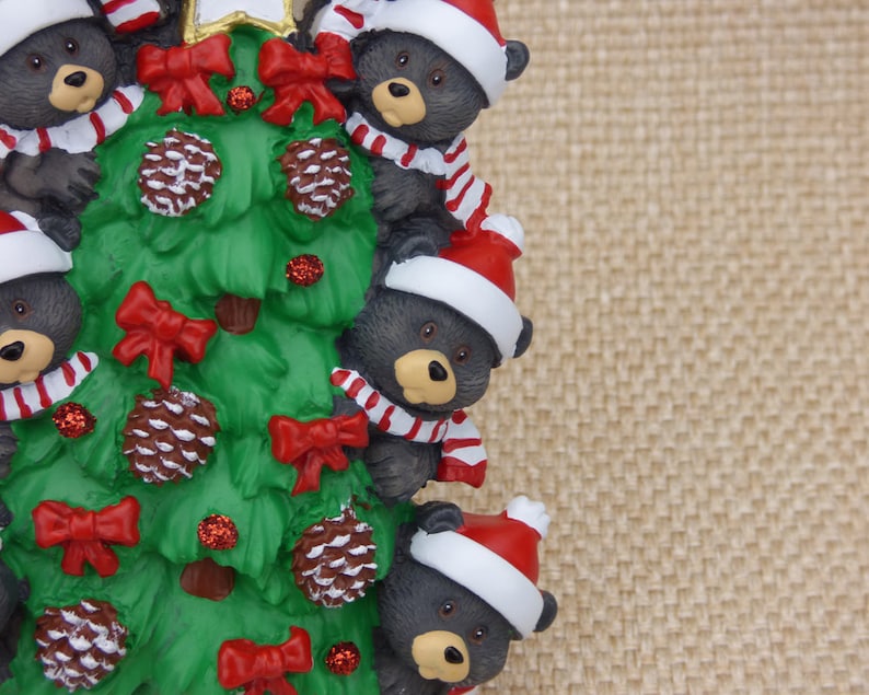 Hand Personalized Ornament 7 Bears on a Christmas Tree Bear Family of Seven