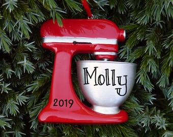 Red Mixer Personalized Ornament - Baker Personalized Ornament - Hand Personalized Christmas Ornament