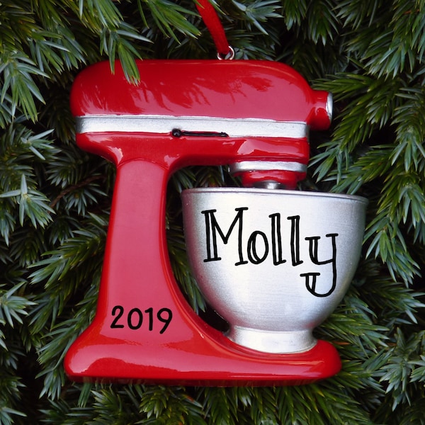 Red Mixer Personalized Ornament - Baker Personalized Ornament - Hand Personalized Christmas Ornament