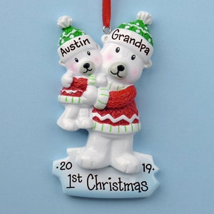 Adorno personalizado para padres solteros (1 hijo) - Osos polares - Hermano o hermana mayor, niñera, abuela, abuelo, mamá o papá soltero