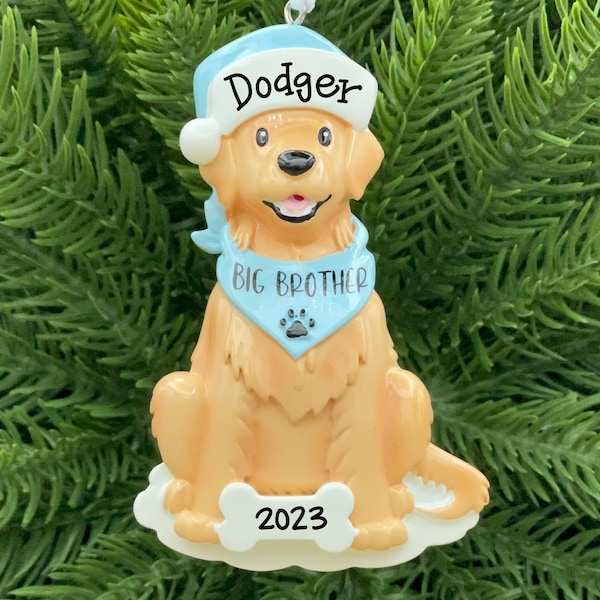 Dog Big Brother • New Baby • Promoted to Big Brother • Hand Personalized Christmas Ornament