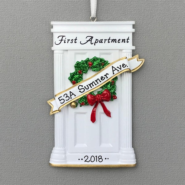 White Door - First Apartment Personalized Ornament -  New Home - Housewarming Gift - Hand Personalized Christmas Ornament
