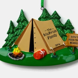 Camping Personalized Ornament - Tent Camping - Family Vacation - Hand Personalized Christmas Ornament