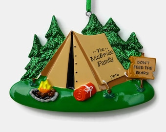 Camping Personalized Ornament - Tent Camping - Family Vacation - Hand Personalized Christmas Ornament