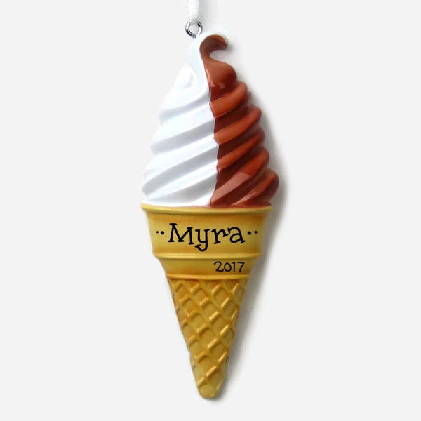 Ice Cream Cone Personalized Ornament - Chocolate Vanilla Swirl - Hand Personalized Christmas Ornament