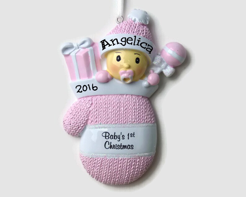 Baby in a Mitten Personalized Ornament Baby Girl Baby/'s First Christmas Hand Personalized Christmas Ornament