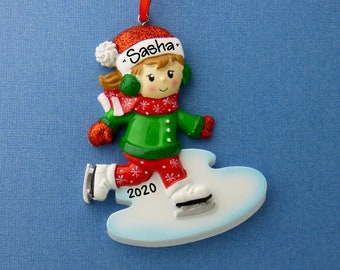 Little Girl on Ice Skates Personalized Ornament - Winter Wonderland - Ice Skating - Hand Personalized Christmas Ornament