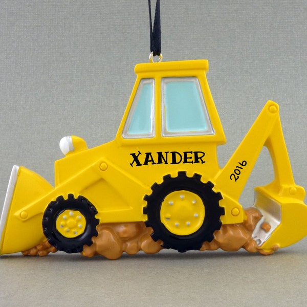 Backhoe Personalized Ornament - Yellow Bulldozer - Construction Worker - Hand Personalized Christmas Ornament