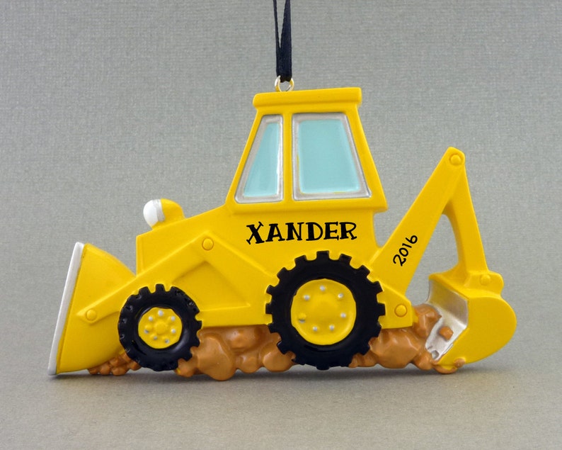 Backhoe Personalized Ornament Yellow Bulldozer Construction Worker Hand Personalized Christmas Ornament image 1