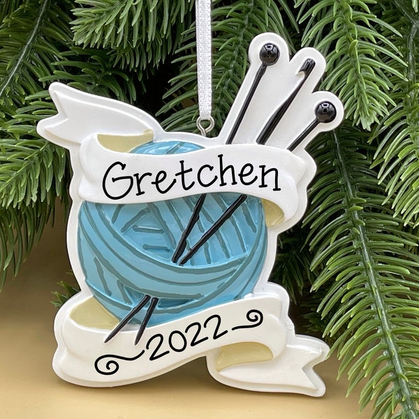 Knitting and Crocheting Personalized Ornament - Yarn, Needle, Hooks - Fiber Arts - Hand Personalized Christmas Ornament