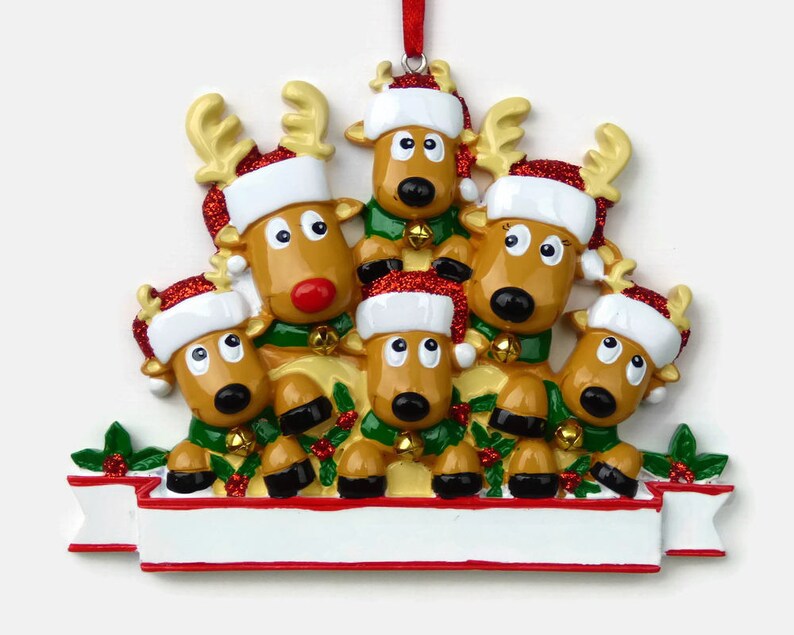 6 Reindeer Family Personalized Ornament Rudolph Family of Six Hand Personalized Christmas Ornament image 2