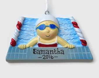 Swimmer Girl Personalized Ornament - Swim Team - Swimming Lessons - Hand Personalized Christmas Ornament