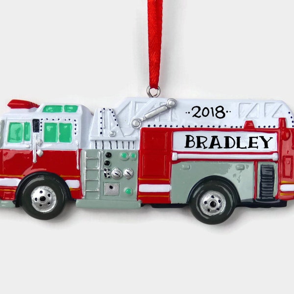 Fire Truck Personalized Ornament - Fireman - Toy Truck - Hand Personalized Christmas Ornament