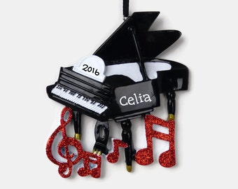 Piano Personalized Ornament - Baby Grand Piano - Music Lover - Hand Personalized Christmas Ornament