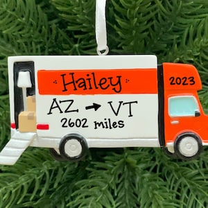 Adorno personalizado de camioneta de mudanzas - Camión de carga - Empresa de mudanzas - Adorno navideño personalizado a mano