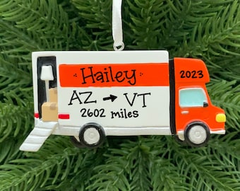 Moving Van Personalized Ornament -Box Truck - Moving Company - Hand Personalized Christmas Ornament