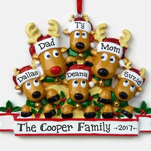 6 Reindeer Family Personalized Ornament Rudolph Family of Six Hand Personalized Christmas Ornament image 1