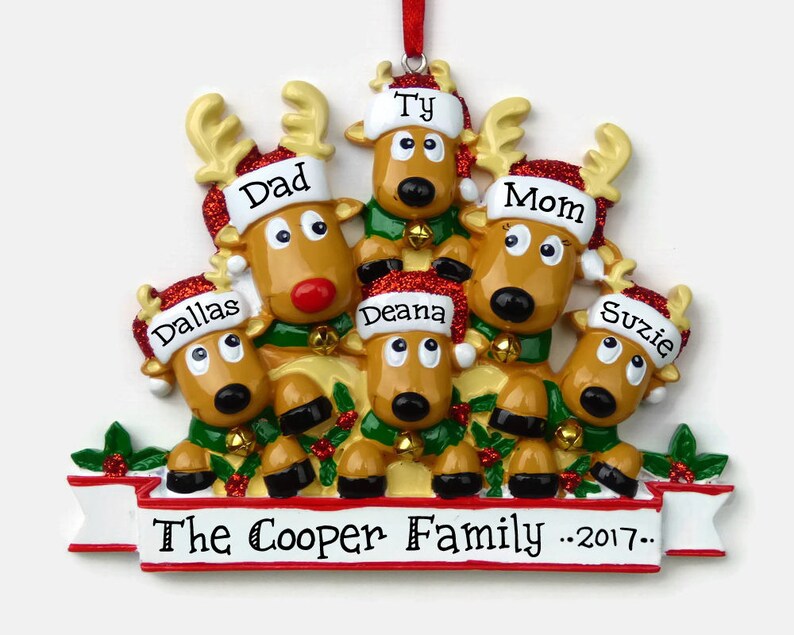 6 Reindeer Family Personalized Ornament Rudolph Family of Six Hand Personalized Christmas Ornament image 1
