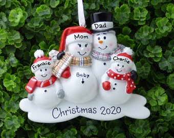 4 Expecting Family Personalized Ornament - Expecting a Baby - Family of Four - We're Expecting! - Christmas Ornament