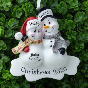 Expecting Parents Personalized Ornament - Snowman Couple - We're Expecting! - Hand Personalized Christmas Ornament