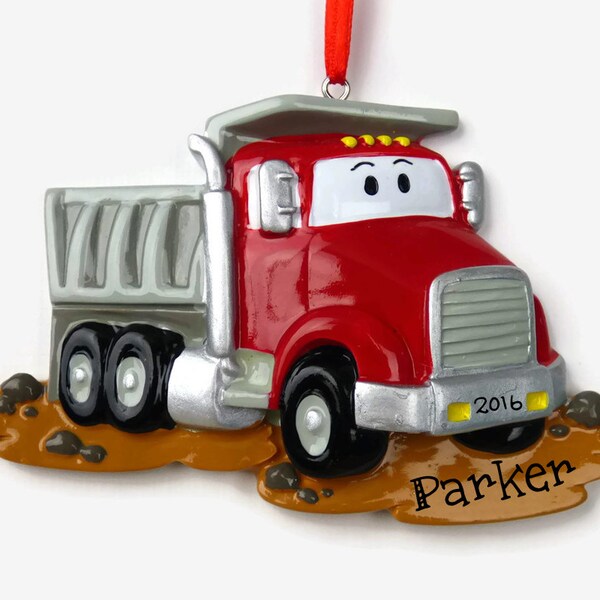 Dump Truck Personalized Ornament - Happy Toy Truck - Garbage Truck - Hand Personalized Christmas Ornament
