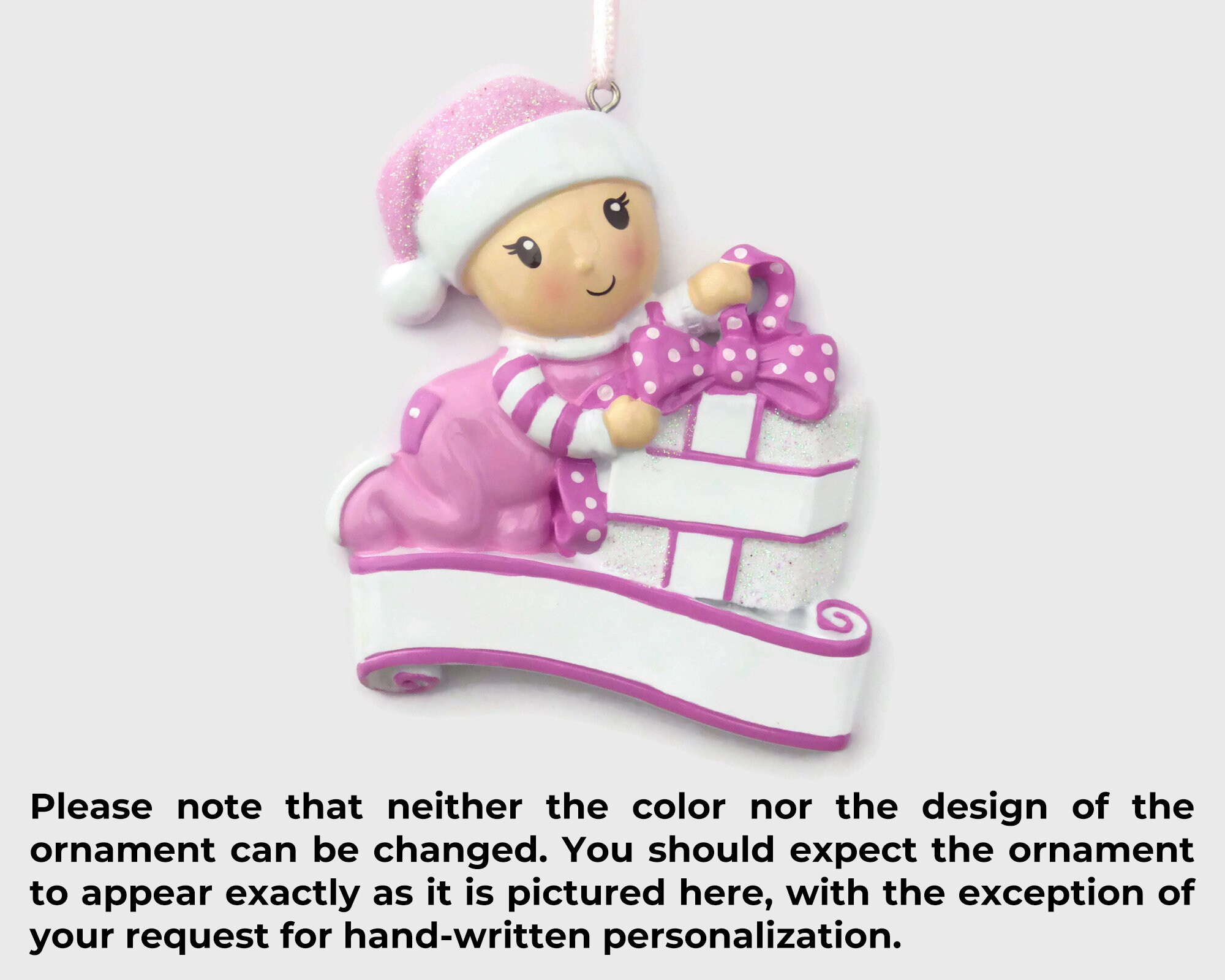 Crawling Baby Girl Opening a Christmas Gift Personalized Ornament ...