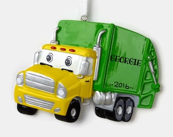 Garbage Truck Personalized Ornament - Happy Toy Truck - Hand Personalized Christmas Ornament