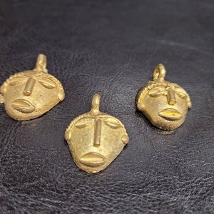3 African brass pendant, small tribal mask pendant, Ghana Ashanti brass pendants