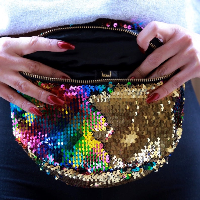 Sparkly Rainbow Gold Mermaid Moveable Sequin Fanny Pack Bum Waist Bag Festival EDM Rave Mardi Gras Carnival Purse Satchel Crossbody Pouch image 4