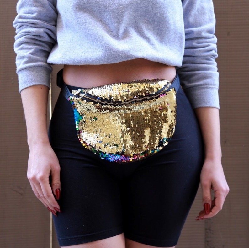 Sparkly Rainbow Gold Mermaid Moveable Sequin Fanny Pack Bum Waist Bag Festival EDM Rave Mardi Gras Carnival Purse Satchel Crossbody Pouch image 3